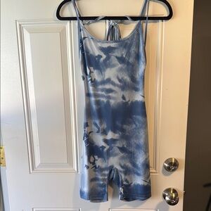 Blue and White Sleeveless Tie Front Jumpsuit